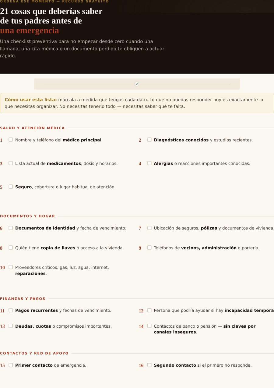 Checklist de 21 cosas antes de una emergencia